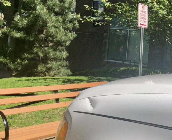 New Leadership, Fast Action At RIOC One vehicle, blocking a bench, had he gall to pull in to a space with a "No Parking" sign just a few feet away.